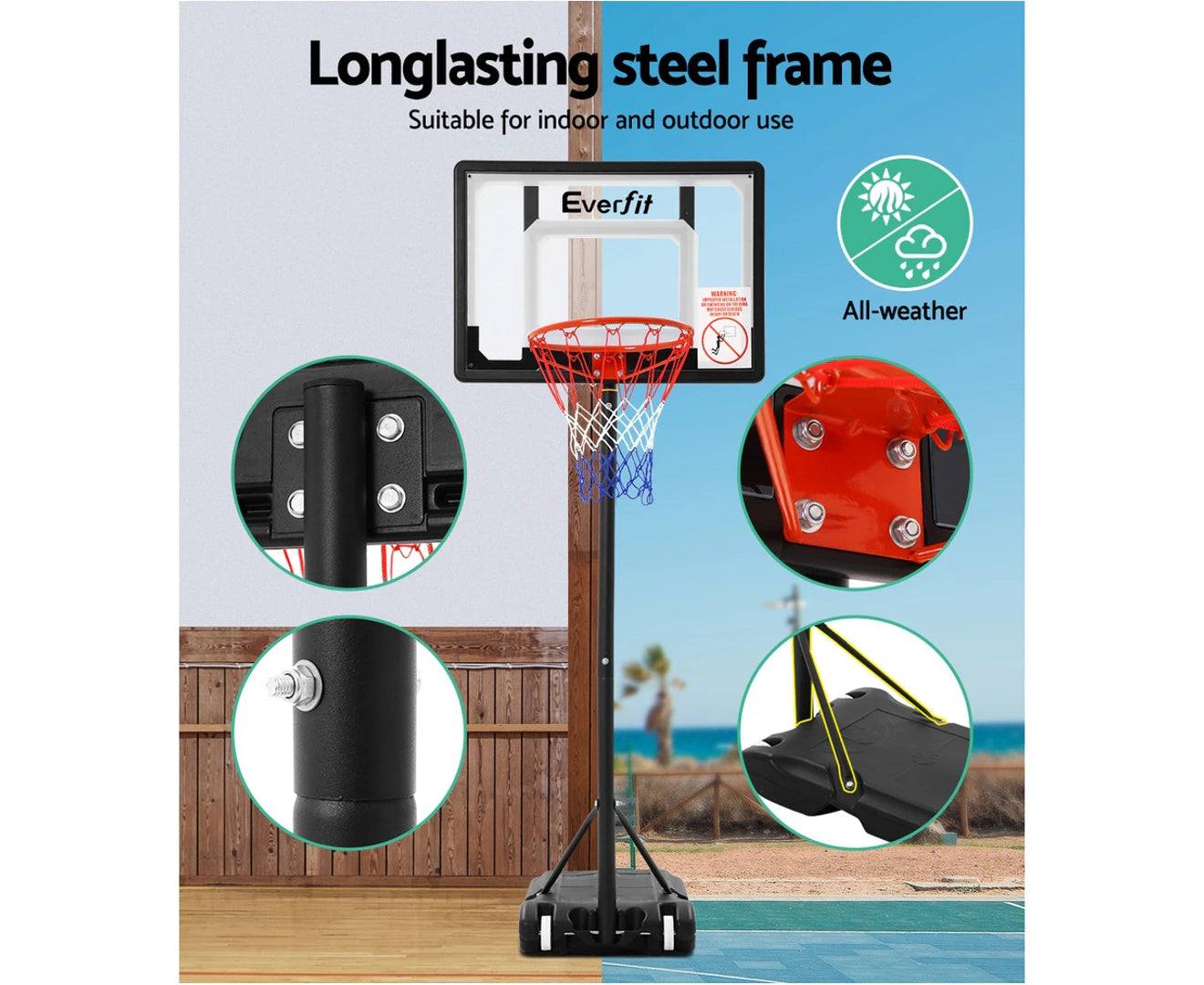 2.1M Basketball Hoop Stand System Adjustable Portable Pro Kids Clear