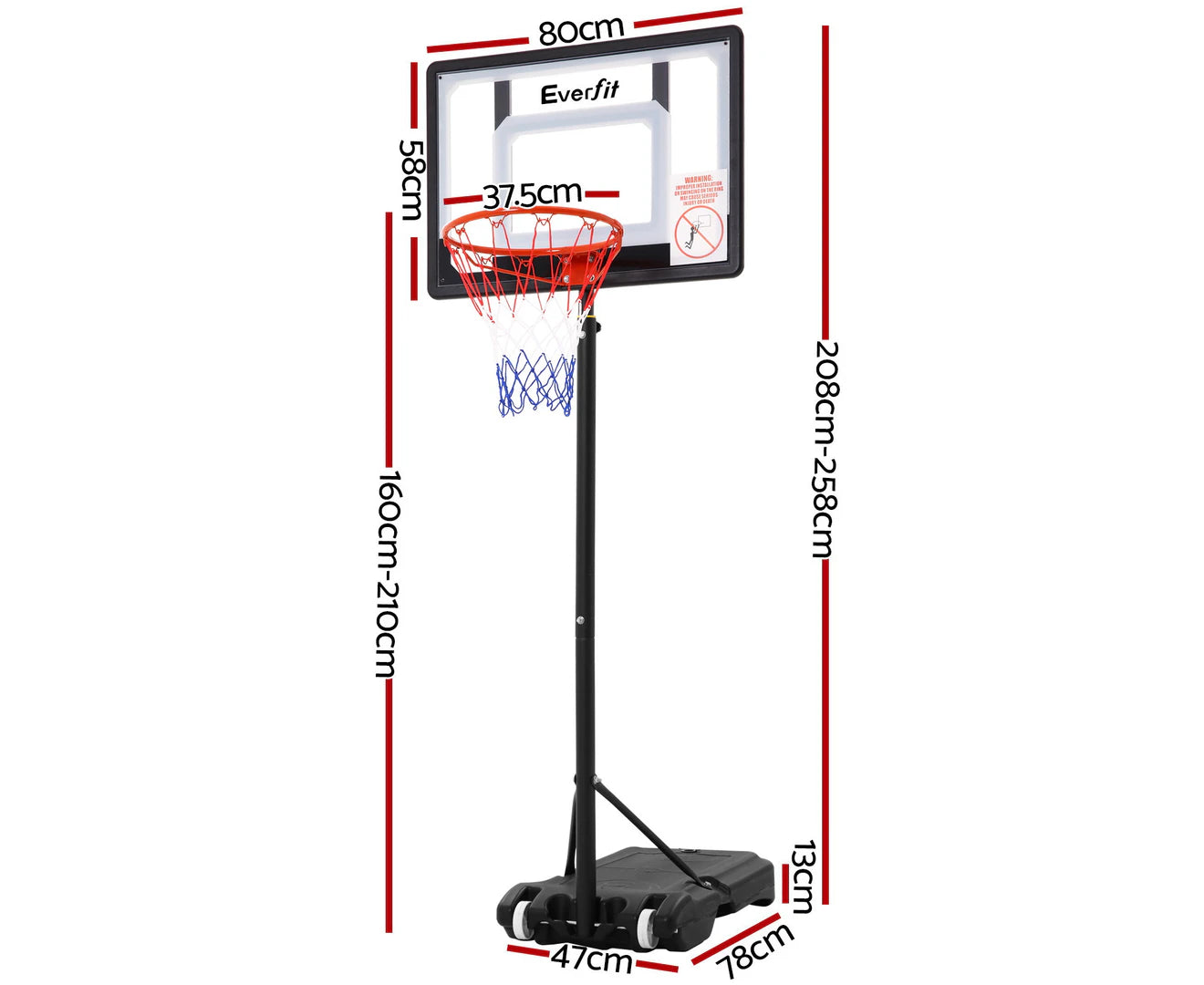 2.1M Basketball Hoop Stand System Adjustable Portable Pro Kids Clear