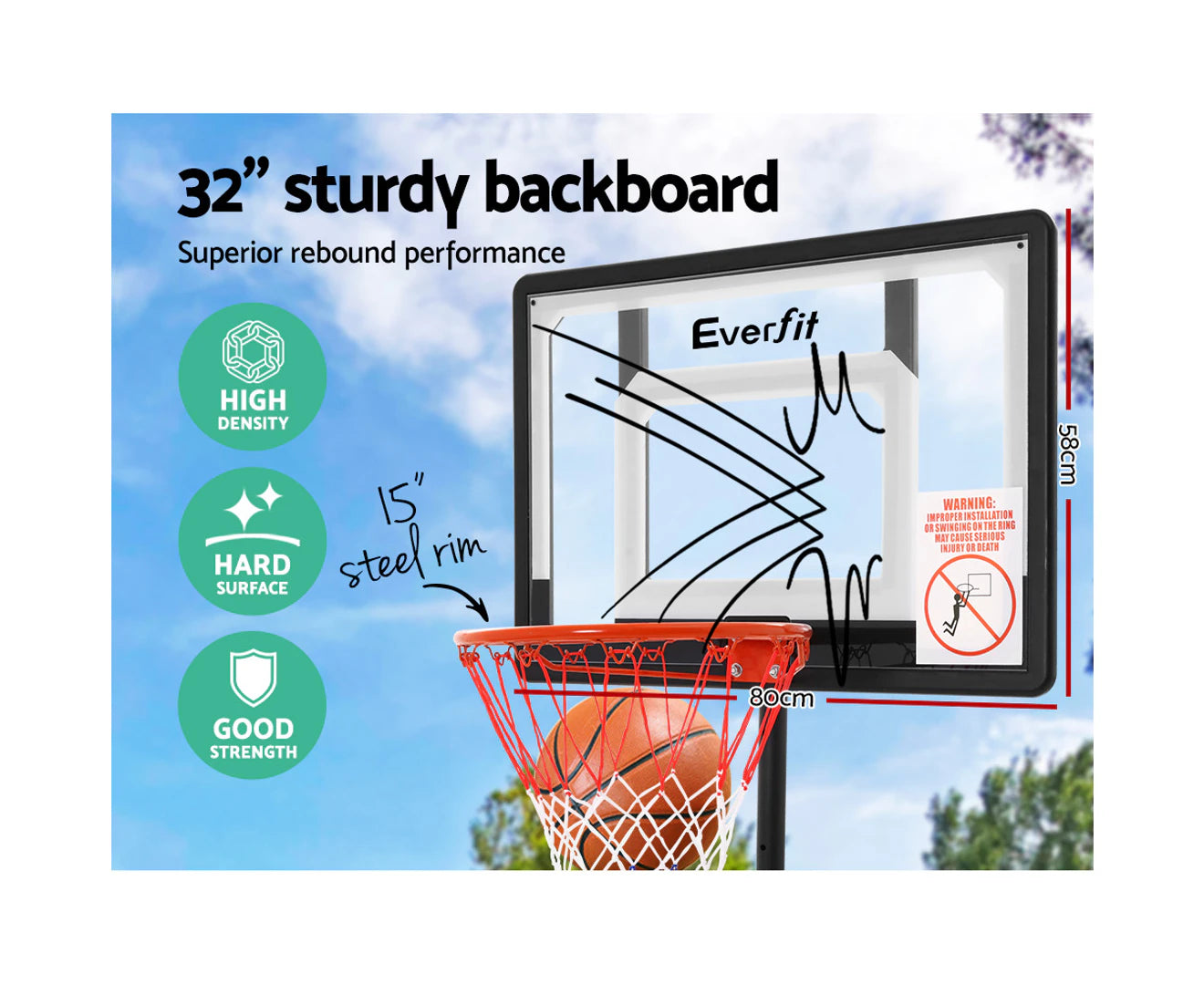 2.1M Basketball Hoop Stand System Adjustable Portable Pro Kids Clear