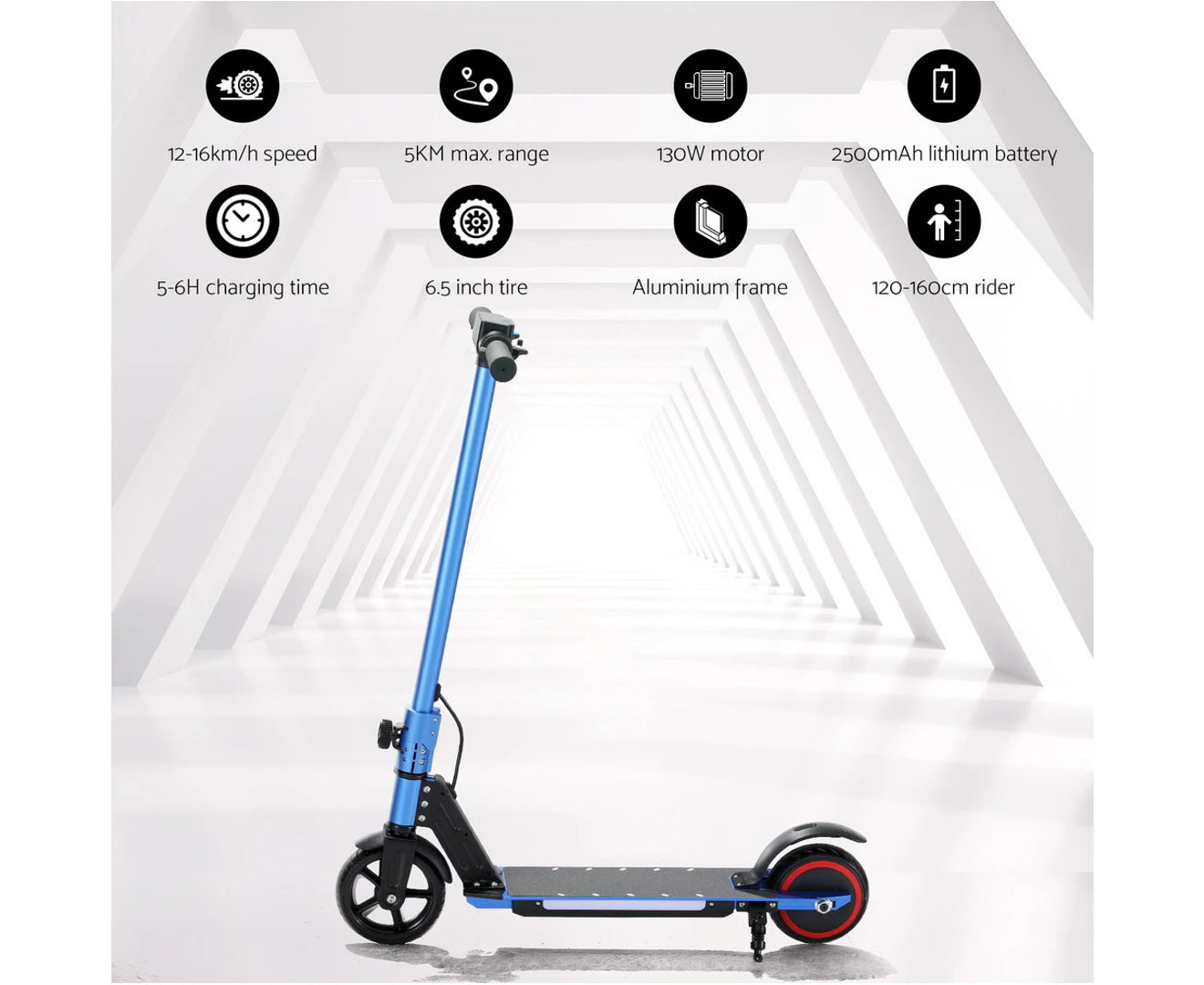 Electric Scooter 130W 16KM/H LED Light Folding Portable Riding Commuter Blue